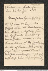 Nachlass Franz Steindachner, Brief von Prinzessin Therese von Bayern an Franz Steindachner (20.06.1906), Inv.Nr. 537.04, Seite 1